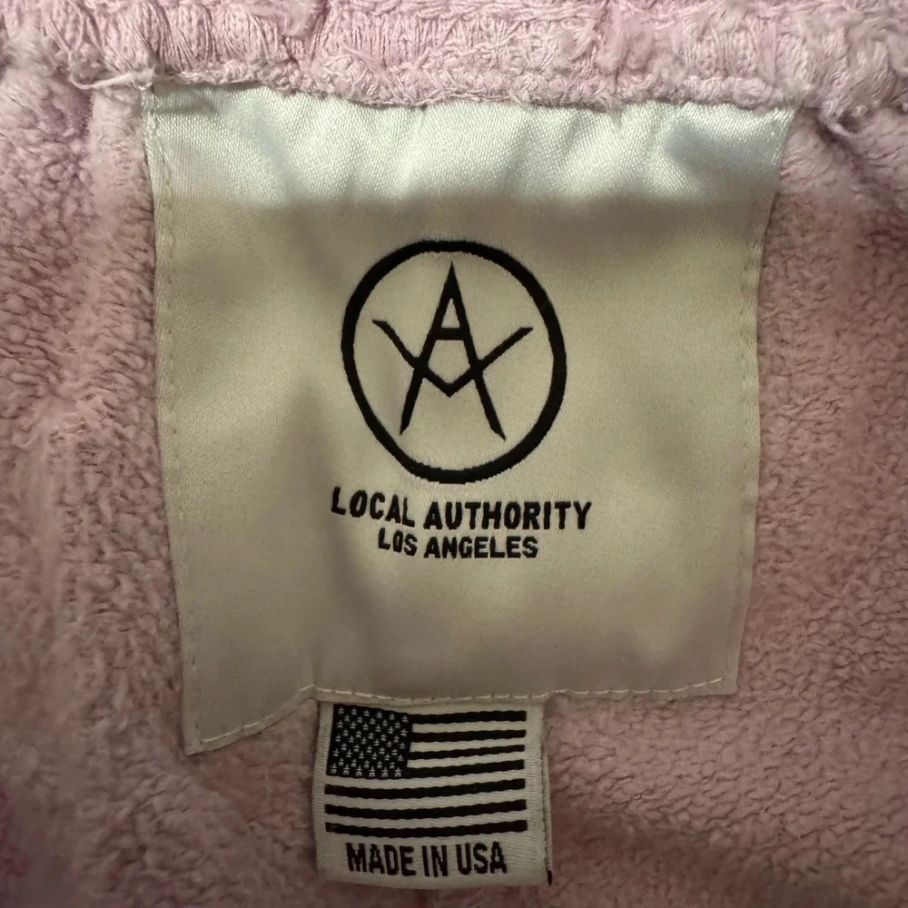 Local Authority Los Angeles Pink Sweat Shorts LA Logo Raw Hem Small